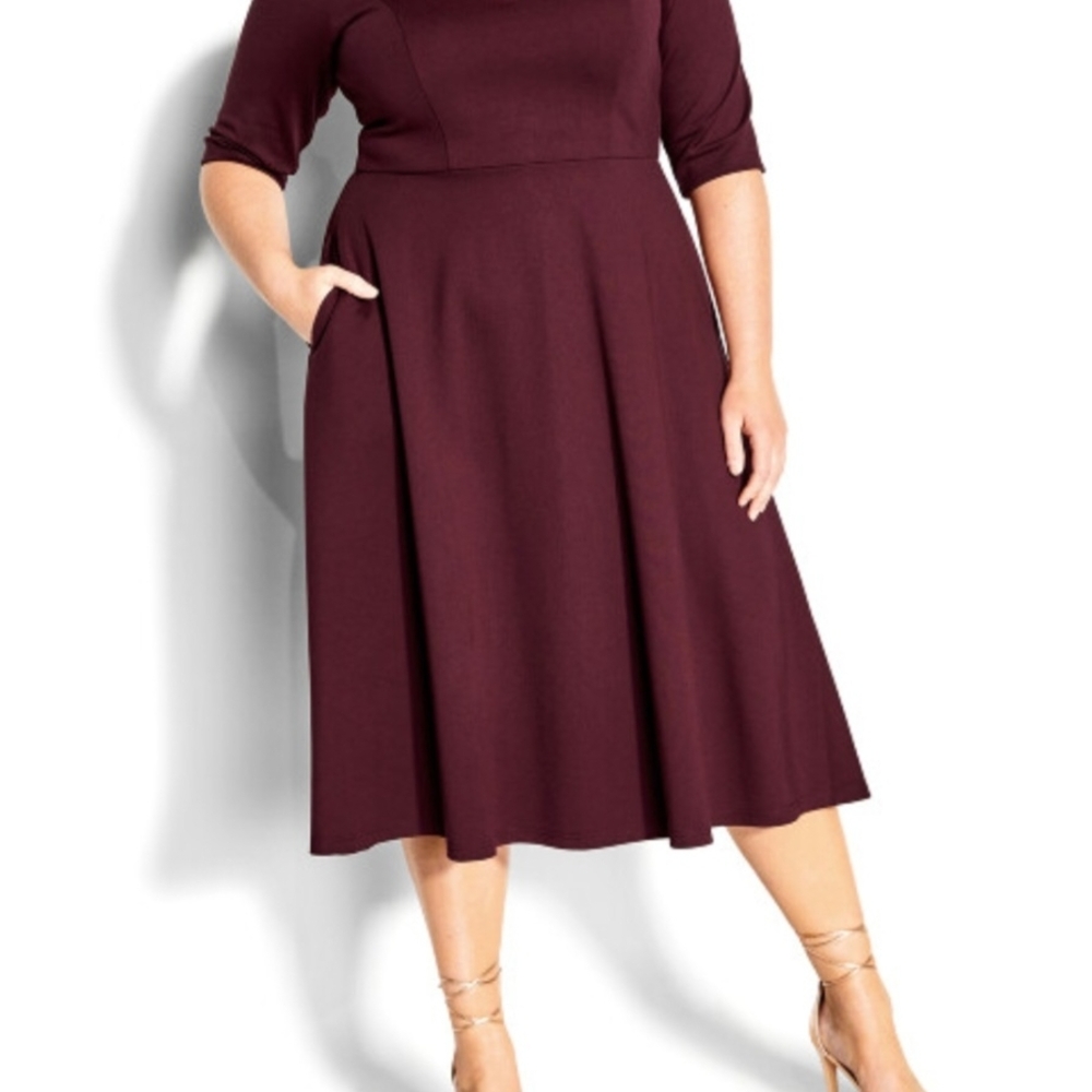 City Chic Burgundy Midi Dress